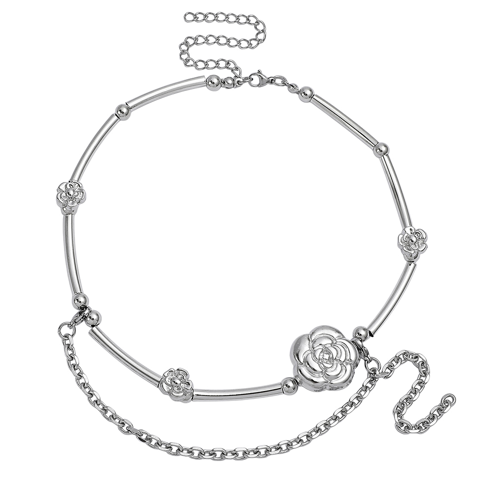 Layered Pendant Necklace Aesthetic - Y2K Aesthetic Camellia Choker Silver Color