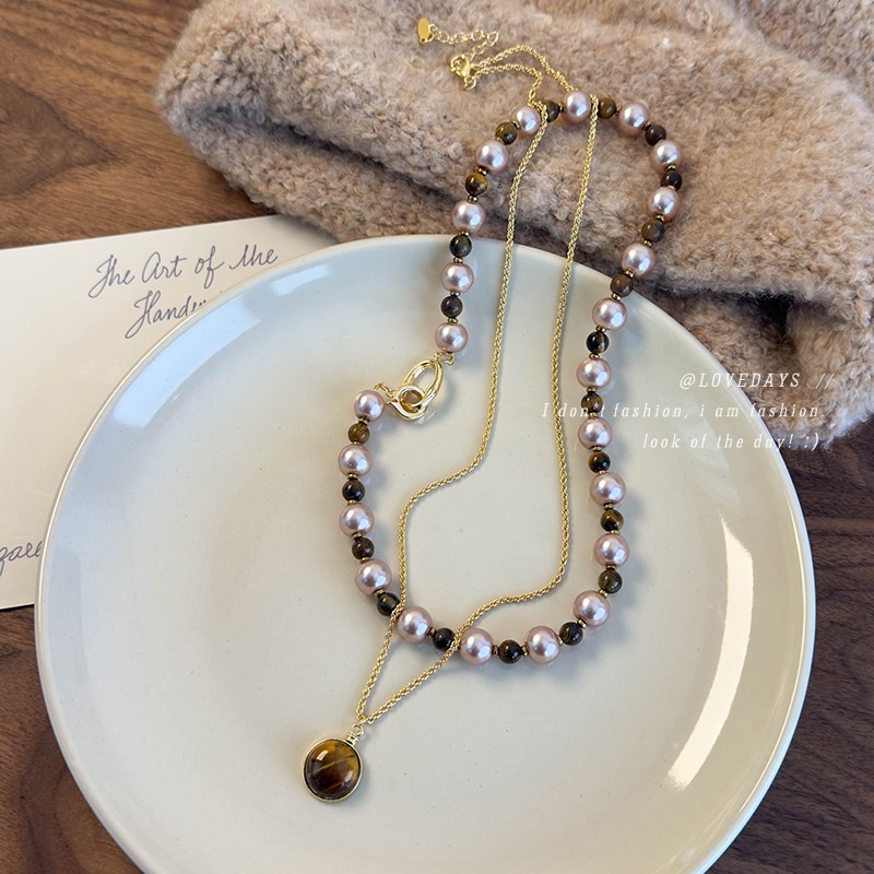 Tiger Eye Gold Brown Pearl Nec - огляд і ціна Pearl Choker Necklace Vintage
