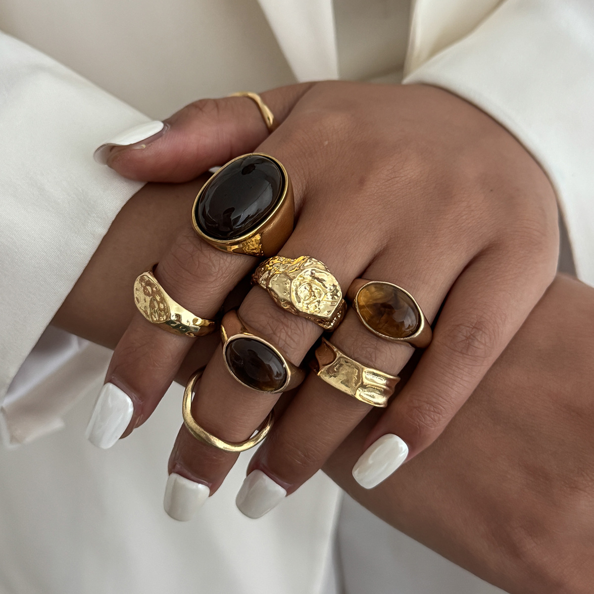 8Pcs/Set Vintage Amber Rhinest - огляд і ціна Vintage Punk Knuckle Rings Set