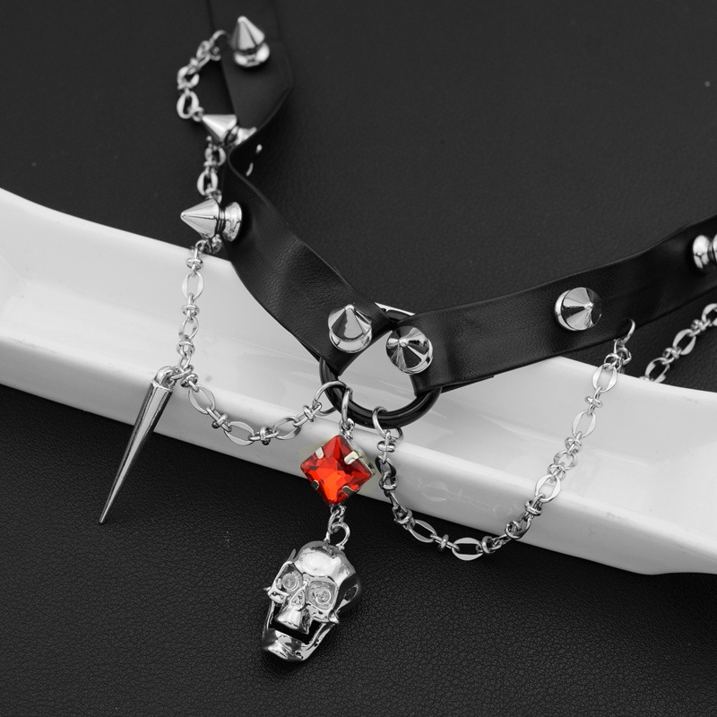 Dark Skull Leather Choker, Y2K - огляд і ціна Goth Punk Spike Choker