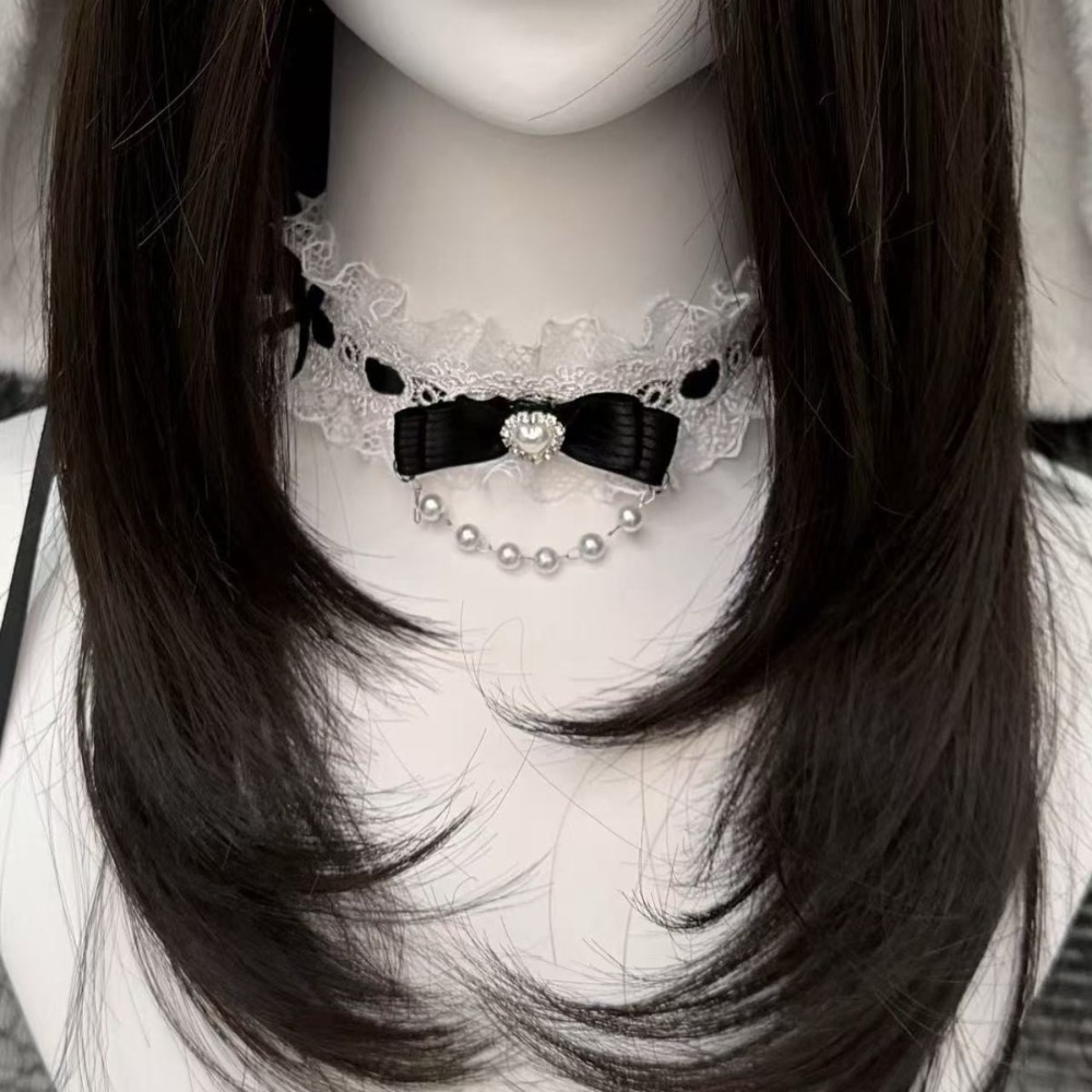 Lace Bow Ruffle Fashion Choker - огляд і ціна Pearl Choker Necklace Vintage